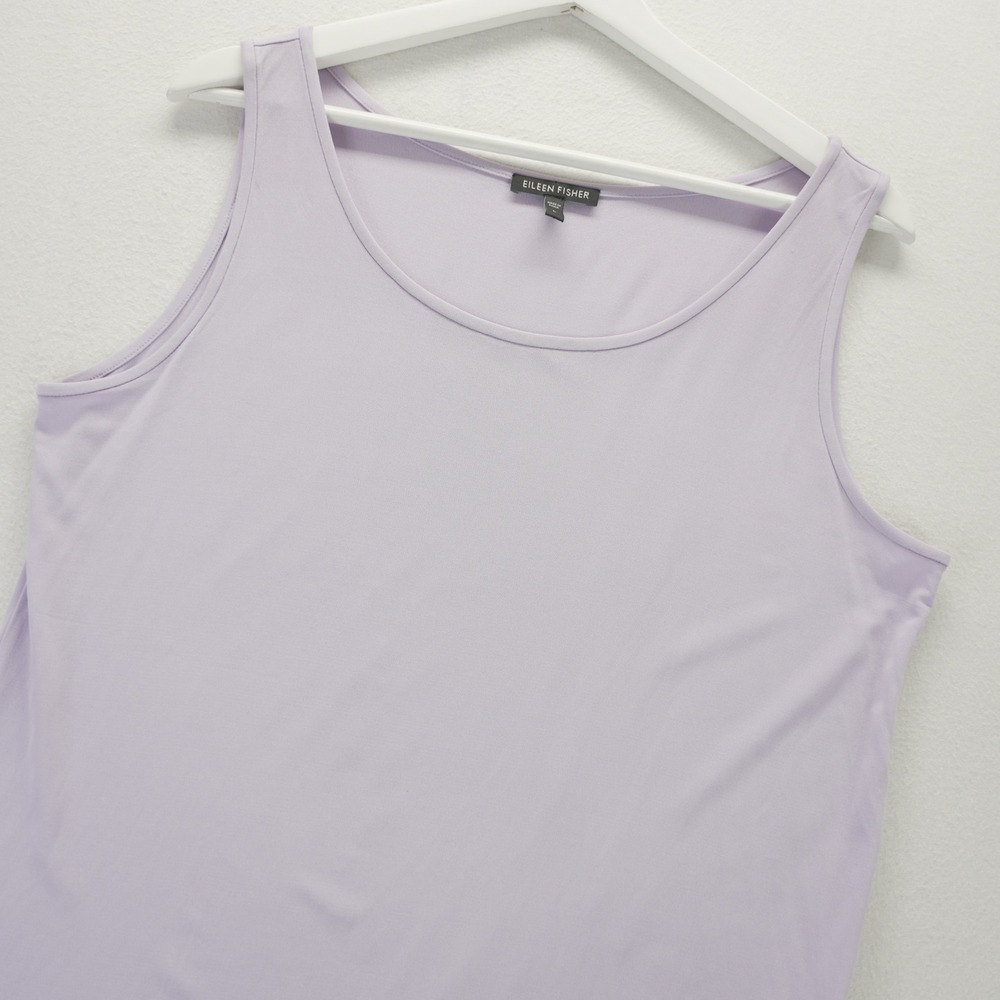 Eileen Fisher 100% Silk Jersey Tank Top Lavender Purple Sleeveless Scoop Neck L